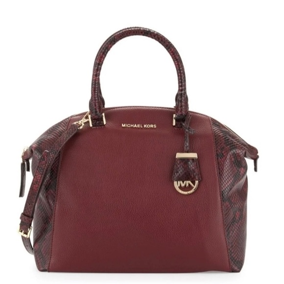 Michael Kors Riley Burgundy Python Snake Satchel - Picture 9 of 14